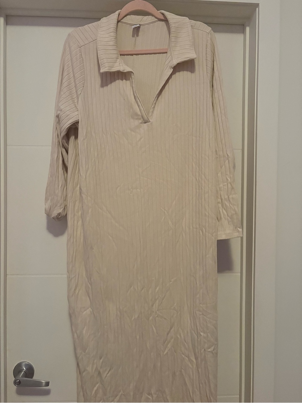 Old Navy Plus Size Ribbed Collared Long Sleeve Dress in Cream